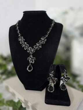 Midnight Onyx CZ Crystal Statement Necklace & Earring Set